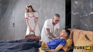 MATURE4K. Nurse is doing a naughty favour on her patient. Hot sex with Valentina Love