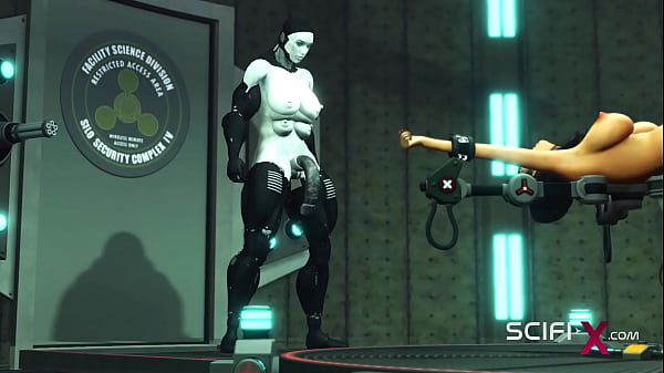 Sci-Fi sex machine. A super sexy brunette gets fucked by humanoid robot shemale